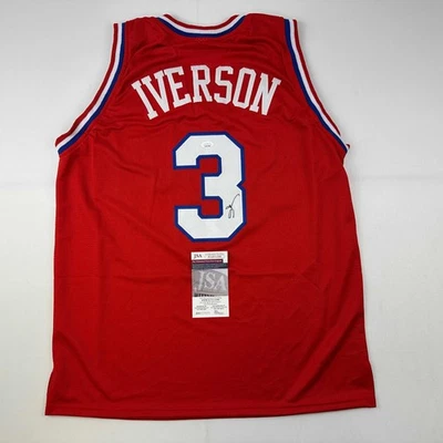 Autographed/Signed Allen Iverson Philadelphia Red Basketball Jersey JSA COA - Image 1 of 4