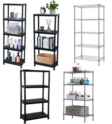 5 / 4 Tier Metal & Plastic Storage Rack Shelving Wire Shelf Office Kitchen UNIT - Image 1 of 4