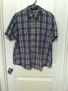 Mens Aeropostale Short Sleeve ButtonUP Shirt Light Blue White Plaid 2 Pockets XL - Picture 1 of 4