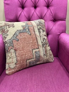 Vintage Rug Pillow Cover 16x16, Handmade Turkish Cushion Case, Home Decor Pillow - Picture 1 of 10