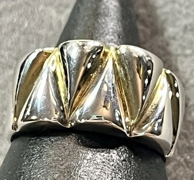 Anillo Chevron Modernista Milor Italia Plata de Ley 925 Zigzag Oro Lavado Talla 6 Foto 1 de 4