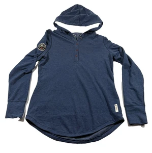 Roots 73 Hoodie Sweatshirt Womens Pullover Henley Button Cotton Poly Blue Sz M - Picture 1 of 11