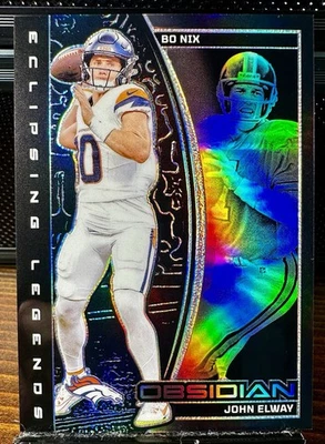 Holograma elétrico preto 2024 Bo Nix/John Elway Obsidian Eclipsing Legends🔥 - Imagem 1 de 4