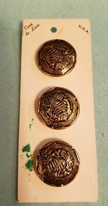 Vintage Shield Crest Crown Lions Military Style 7/8" Buttons Lot X 3 - Picture 1 of 2
