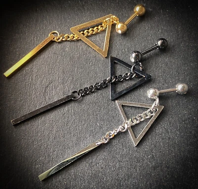 1 peça corrente de barra triângulo Tragus Stud hélice anel de cartilagem de orelha aço cirúrgico 316L - Imagem 1 de 3