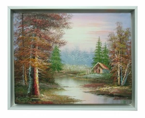 "Cabina silenciosa"" 12x16 pintura al óleo de paisaje con un elegante marco blanco - Imagen 1 de 2