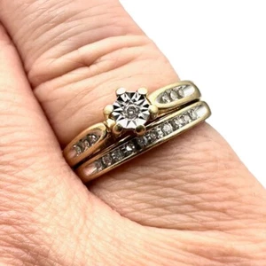 10K Yellow Gold Diamond Ring & Band Set Soldered Size 6.75, 4.2 Grams - Picture 1 of 5