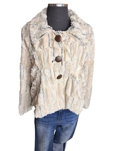 SOFT!!! Yoki Jacket Womens Large Cream Faux Rabbit Fur Long Sleeve Button Up - Picture 1 of 13