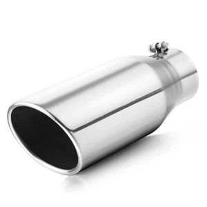 Diesel Exhaust Tip 4" Inlet, 6" Outlet 15" Long Rolled Edge Angle Polished - Foto 1 di 11