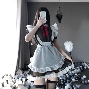 Traje de criada Vestido de malla con volantes Juegos con disfraces Lencería Mujeres Lolita Camarera Disfraz - Imagen 1 de 4