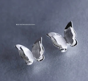 Cute Double Butterfly Shape 925 Sterling Silver Minimalist Earring Studs - Picture 1 of 3