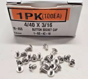 New 4/40 x 3/16" Button Socket Cap Screw, 18-8 Stainless Steel (100ea) - Picture 1 of 3