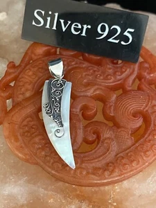 Mother Pearl Tooth & Silver Patterned Too Pendant And Fine Silver Chain ,, - Picture 1 of 4