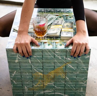 CASANARCO Million Dollar Cube Side Table - With Free Money Stack