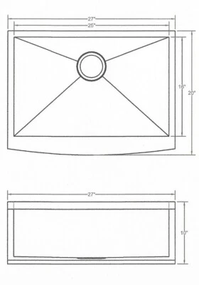 Fregadero de cocina de granja de calibre 16 de acero inoxidable de 27" cuenco individual frontal curvo Foto 1 de 4