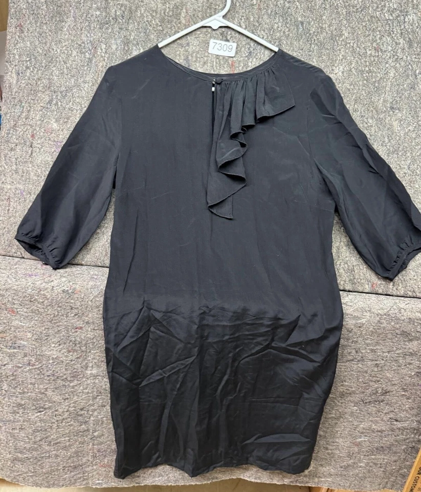 Платье Tucker женское шелковое черное с оборками на шее карьерное сбоку на молнии классическое M сделано в США - Изображение 1 из 4