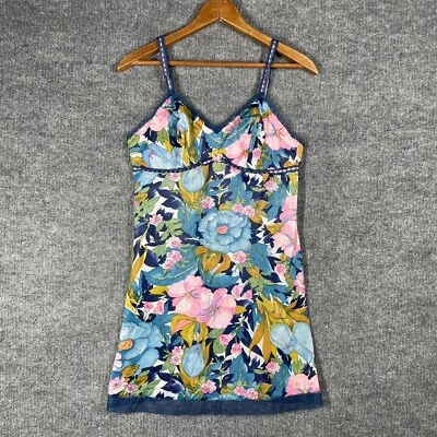 VINTAGE 60s 70s Chemise Tank Top Pink Floral Lingerie Camisole Lace Psychedelic - Image 1 of 4