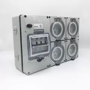 10A AMP RCD Protected 4x 3 Pin Sockets Outlet Weather Proof IP66 Switchboard - Picture 1 of 5