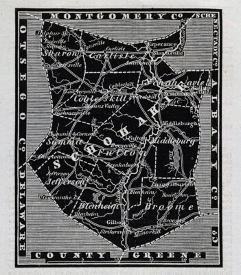 Mapa grabado en madera Gordon 1836 condado de Schoharie NY Cobleskill Middleburgh Schoharie Foto 1 de 3