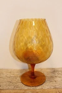 12" AMBER 1970"S MCM EMPOLI HAND BLOWN STEMMED VASE - Picture 1 of 6