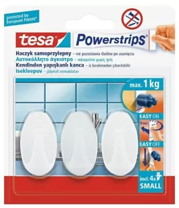 TESA POWERSTRIPS Hooks Kitchen Bathroom Small Oval Self Adhesive Hooks - Picture 1 of 1
