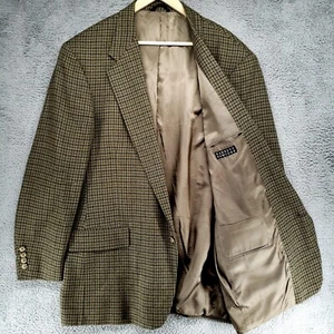 Perry Ellis Barneys New York Mens Blazer Jacket Coat Olive Green Brown Check 44L - Picture 1 of 20