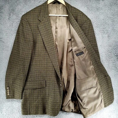 Perry Ellis Barneys New York Mens Blazer Jacket Coat Olive Green Brown Check 44L - Image 1 of 4