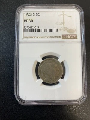 1923 S BUFFALO NICKEL NGC VF-30 - BETTER DATE - BUFFALO - CERTIFIED SLAB - 5C - Image 1 of 2