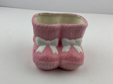 Vintage USA Pottery Pink Baby Boots Planter Garden Pot 7Z