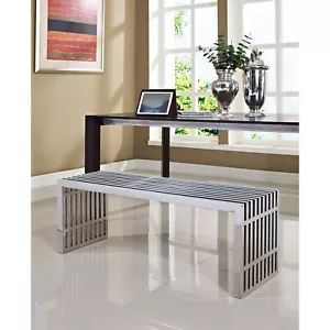 Modway Gridiron Medium Stainless Steel Bench in Silver - Picture 1 of 5