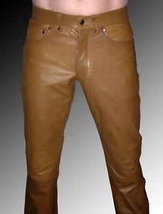 Leather Jeans Men s Pants Trousers Slim Fit Pant Us Real Style Lambskin Tan 14 - Picture 1 of 2