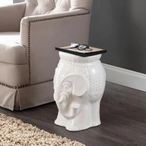 JONATHAN Y Garden Stool 18.5" Ceramic Bohemian Elephant Modern White - Picture 1 of 7