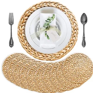 Boho Placemats Set Of 10 Round Placemats For Dining Table Water Hyacinth Wicker - Picture 1 of 7