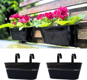 Lalagreen Railing Planter - 2 Pack, 11.2 Inch Black Metal Iron Hanging Flower Po - Picture 1 of 12