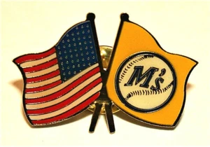 1991 Seattle Mariners & American Flag MLB Baseball Lapel Pin NOS New - Picture 1 of 3