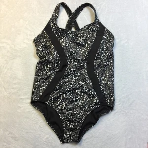 Land's End Badeanzug Einteiler Gr. 12P Damen schwarz weiß Blumenmuster gekreuzter Rücken gepolstert - Bild 1 von 14