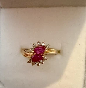 Anillo Estate Vintage Oro Amarillo 14K Rubí Genuino y Diamantes Talla 5 - Imagen 1 de 7