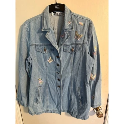 VINTAGE Together! Denim Jacket Embroidered Butterfly Jean Coat Woman's Size 14 - Image 1 of 4