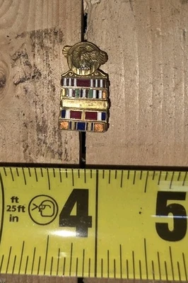 Unusual WWII Variation Ruptured Duck Discharge Lapel Pin Enamel Ribbon Bars  - Image 1 of 2