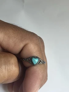 Anello cuore intarsiato turchese - argento sterling 925, misura 8 - Foto 1 di 3