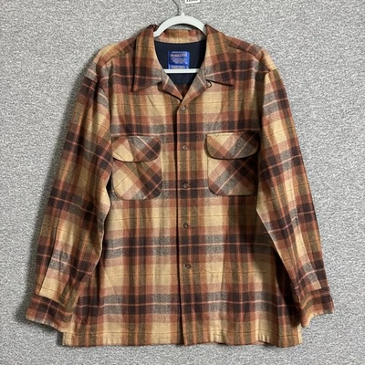 Pendleton The Original Board Shirt Mens Large Brown Shadow Plaid Virgin Wool - Image 1 of 4