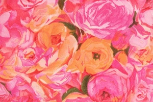 108"L x 44"W Jo-Ann Fabric Packed Floral Bright Pink Orange Packed Flowers Leaf - Picture 1 of 7