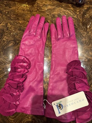 NUEVO Guantes Largos Forrados de Cachemira de Cuero Portolano Con Etiqueta Talla 7 Rifas Púrpura Foto 1 de 4