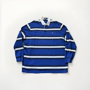 Polo Ralph Lauren Rugby Shirt Uomo XLarge Righe Bianco Blu Preppy Y2K Vintage - Foto 1 di 8
