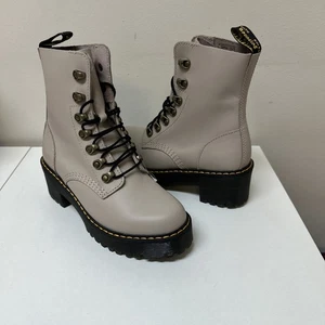 Dr Martens Leona Platform Combat Boots Bone Women's Size 6 EU 37 NEW - Picture 1 of 8