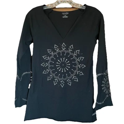 Calvin Klein Performance Top Women’s Size XS Black studded mandala Long Sleeve - Image 1 of 4