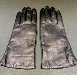 Guantes negros Neumann Marcus de cuero para mujer forro 100 % cachemir talla 7 Italia - Imagen 1 de 4