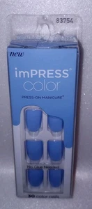 30 Kiss imPress Color Nails Baby Why so Blue One Step Press-On Gel Short Nail  - Picture 1 of 16