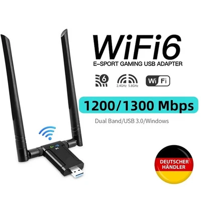 Adattatore USB Wifi 1200/1300 Mbps Chiavetta USB 3.0 WLAN Dongle 5Ghz Antenna Dual Band - Immagine 1 di 4