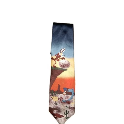 Vintage Looney Tunes Roadrunner Wile E Coyote Neck Tie Warner Bros 1996 - Image 1 of 4